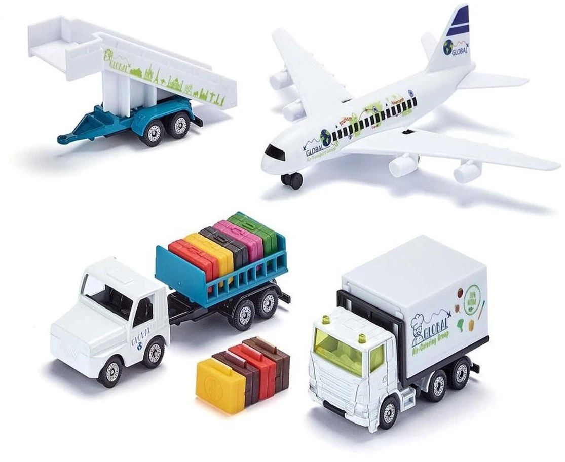 SIKU 6312, Flughafenset, Metall/Kunststoff, Weiß, Inkl. Verkehrsflugzeug, Catering-Fahrzeug, Anhänger Mit Fluggasttreppe, Flughafenschlepper, Kofferanhänger Und 5m Langes Rollfeld-Tape 4 SIKU 6312, Flughafenset, Metall/Kunststoff, Weiß, Inkl. Verkehrsflugzeug, Catering-Fahrzeug, Anhänger Mit Fluggasttreppe, Flughafenschlepper, Kofferanhänger Und 5m Langes Rollfeld-Tape – Bild 2